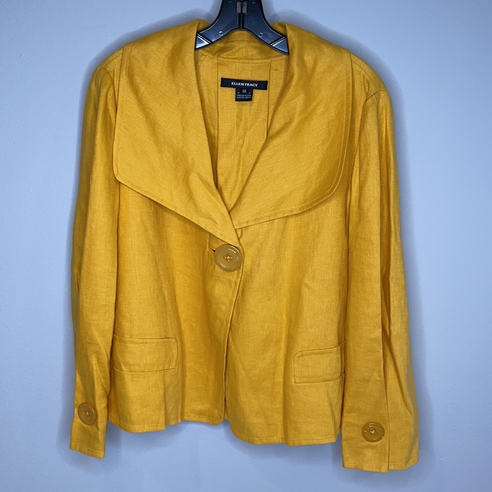 Ellen Tracey Yellow One Button Linen Jacket